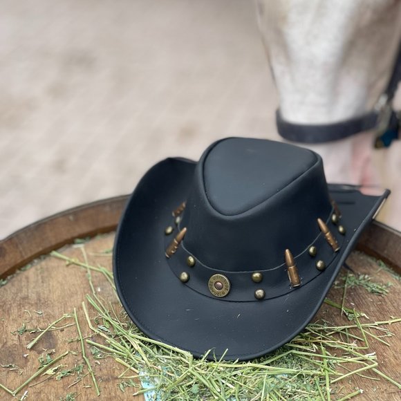 LIVSTAK WESTERN COWBOY, BLACK HAT, 100% LEATHER, Size L, S1LVK01, BALLER - Picture 6 of 12